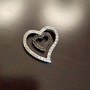 Silver and black crystal studded heart shaped pendant for necklace